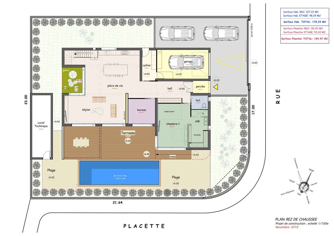 Plan du rez-de-chaussée du projet à Saint-Cyprien